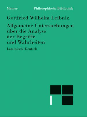 cover image of Allgemeine Untersuchungen über die Analyse der Begriffe und Wahrheiten
